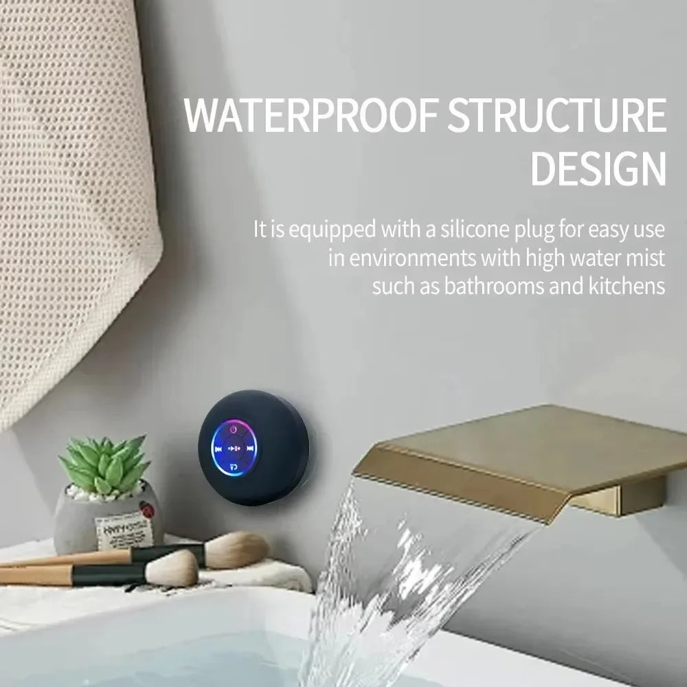 Large Suction Cup Mini Portable Speaker, Bathroom Waterproof Wireless LED Bluetooth Speaker, Outdoor Stereo Sound
