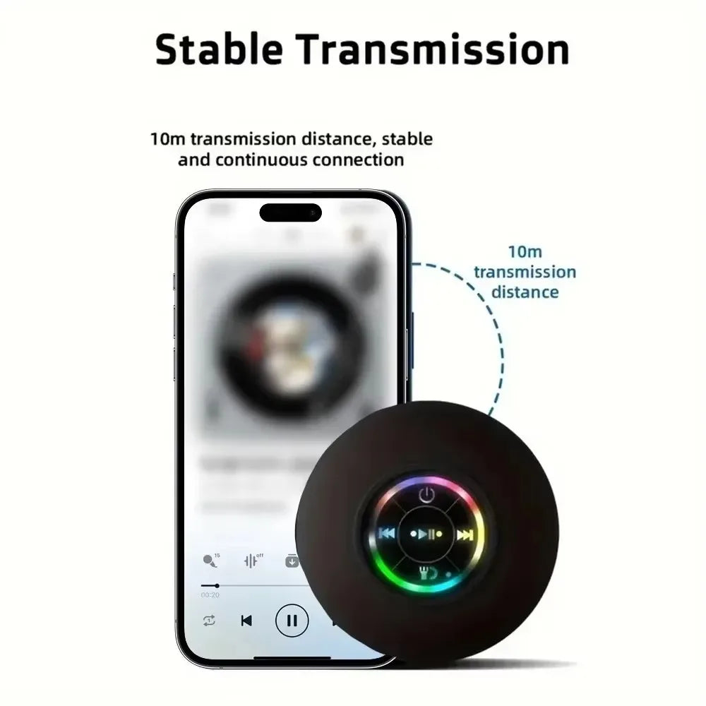 Large Suction Cup Mini Portable Speaker, Bathroom Waterproof Wireless LED Bluetooth Speaker, Outdoor Stereo Sound