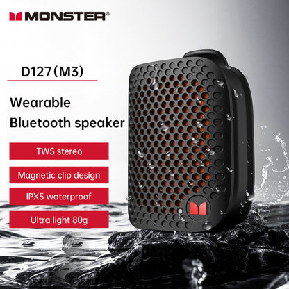 Monster M3 Clip On Bluetooth Speaker Portable Wireless Wearable Speaker