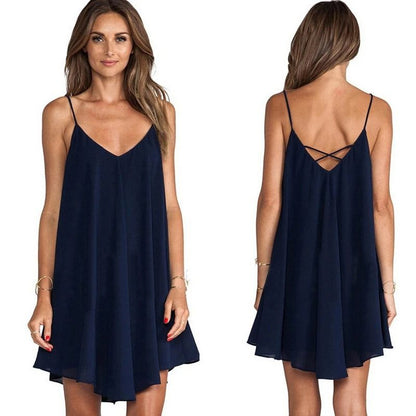 Loose Fit Solid Color Chiffon Sling Dress for Women