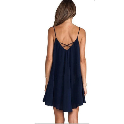 Loose Fit Solid Color Chiffon Sling Dress for Women