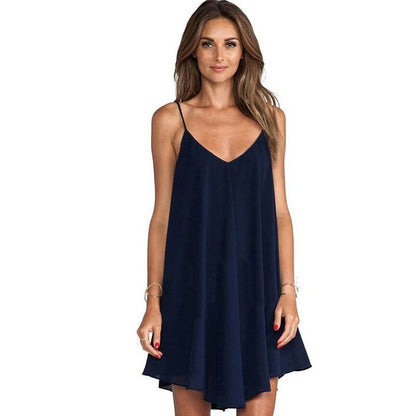 Loose Fit Solid Color Chiffon Sling Dress for Women