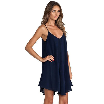 Loose Fit Solid Color Chiffon Sling Dress for Women