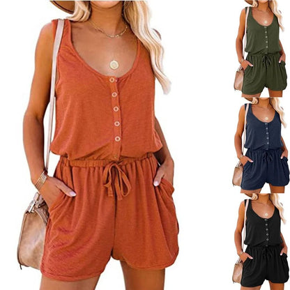 Sleeveless Waist Tie Wide Leg Jumpsuit for Women