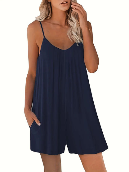 Women's Summer Casual Loose Pocket Strap Jumpsuit