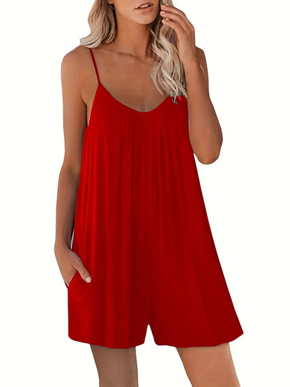 Women's Summer Casual Loose Pocket Strap Jumpsuit