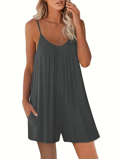 Women's Summer Casual Loose Pocket Strap Jumpsuit