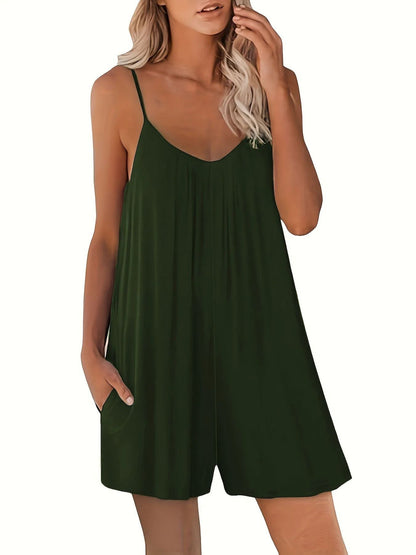 Women's Summer Casual Loose Pocket Strap Jumpsuit