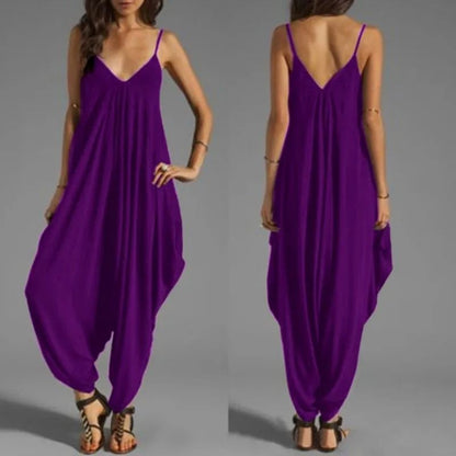Sexy V Neck Sleeveless Loose Jumpsuit for Women