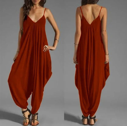 Sexy V Neck Sleeveless Loose Jumpsuit for Women