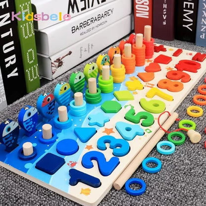 Montessori Math Toy Wooden Puzzle Fishing Game