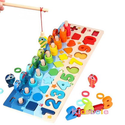 Montessori Math Toy Wooden Puzzle Fishing Game