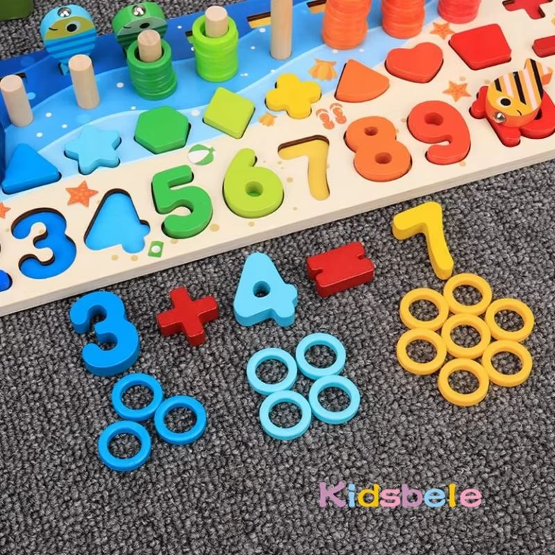 Montessori Math Toy Wooden Puzzle Fishing Game