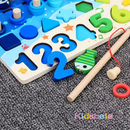 Montessori Math Toy Wooden Puzzle Fishing Game