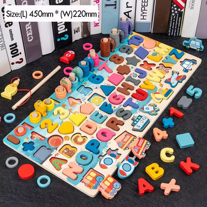 Montessori Math Toy Wooden Puzzle Fishing Game