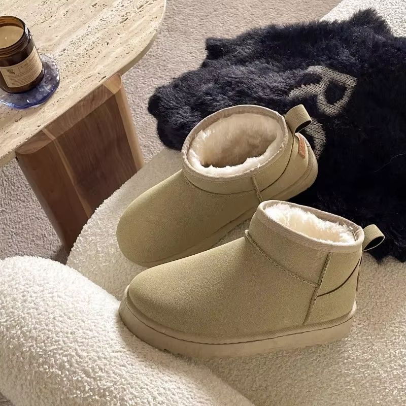 Women Winter Platform Ankle Boots Warm Leather Fur Lined Ultra Mini Booties