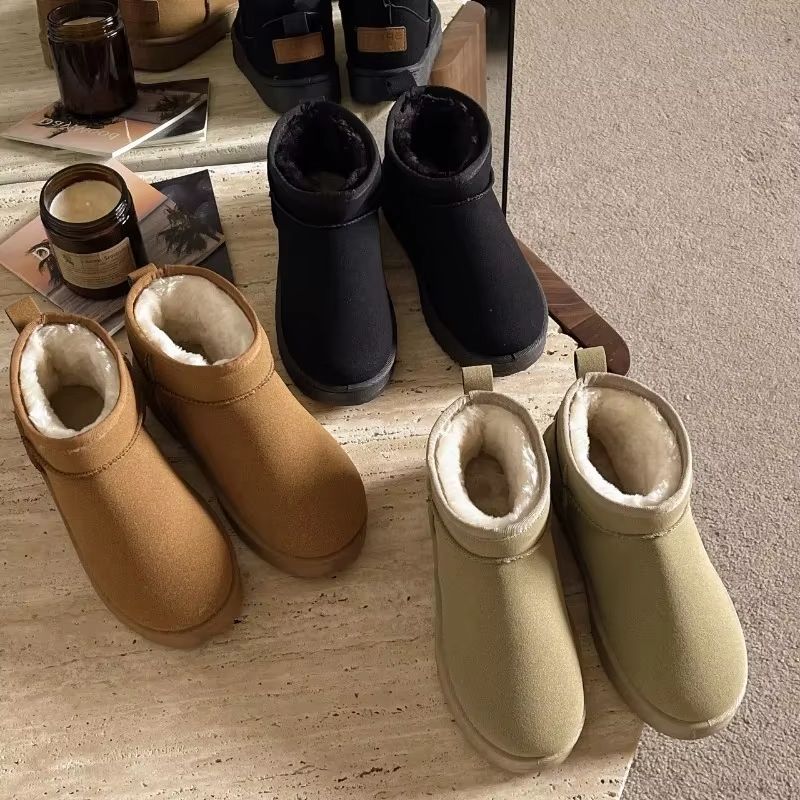 Women Winter Platform Ankle Boots Warm Leather Fur Lined Ultra Mini Booties