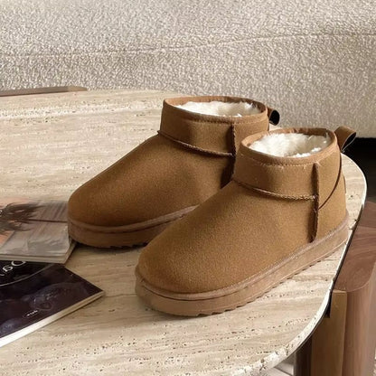 Women Winter Platform Ankle Boots Warm Leather Fur Lined Ultra Mini Booties