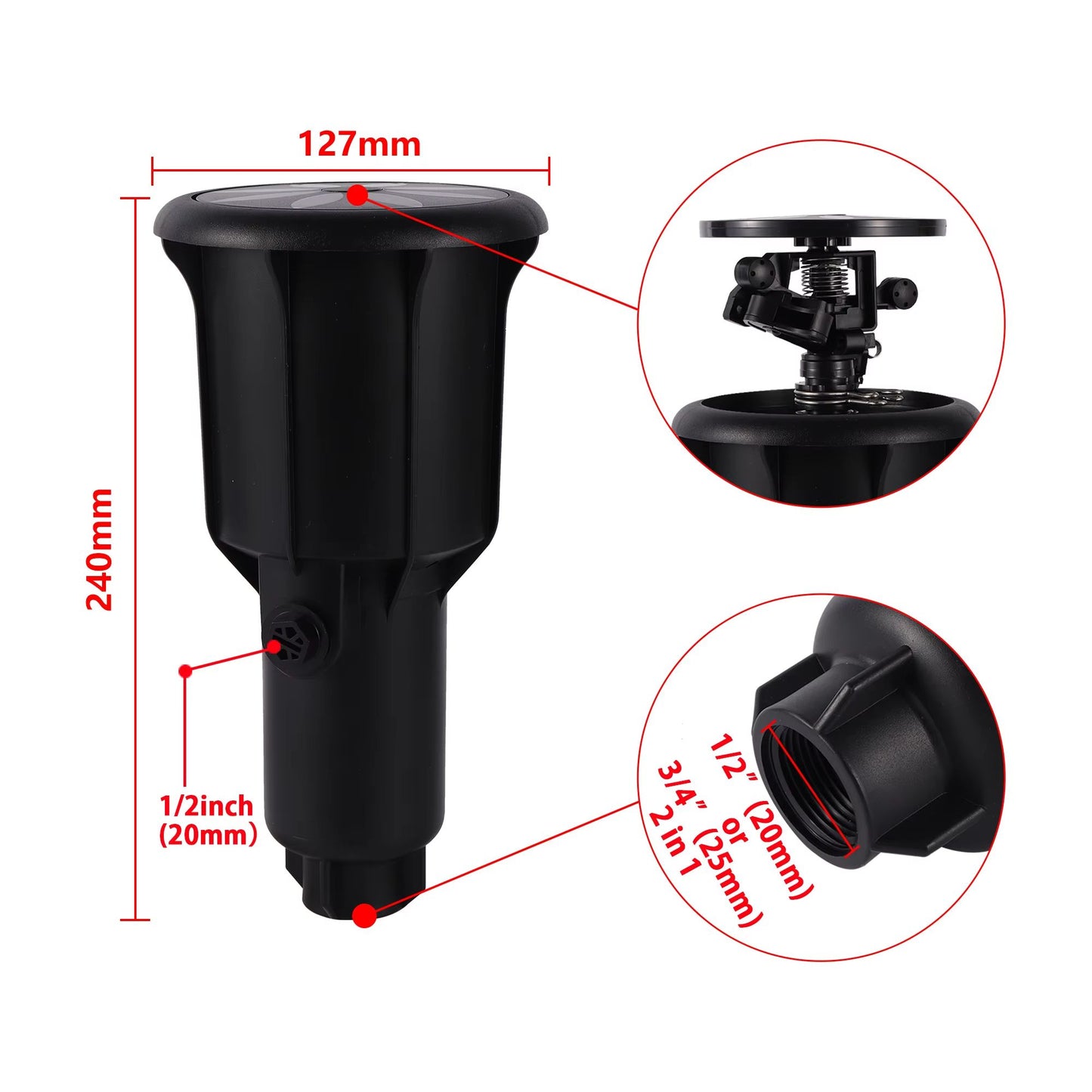 Pulse Pop-Up Impact Sprinkler Head – Adjustable Rocker Rotary Buried Irrigation for Farmland & Lawn, 1/2" or 3/4"