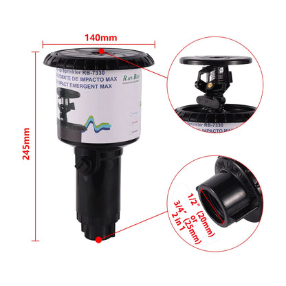 Pulse Pop-Up Impact Sprinkler Head – Adjustable Rocker Rotary Buried Irrigation for Farmland & Lawn, 1/2" or 3/4"