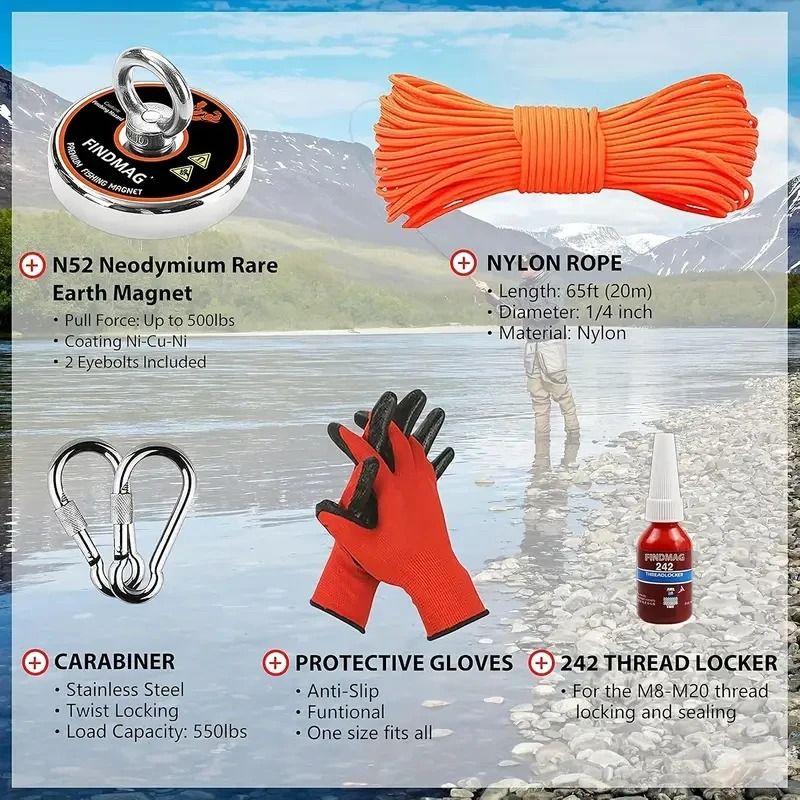 Neodymium Fishing Magnets Kit with Strong Pulling Force for River and Outdoor Retrieval