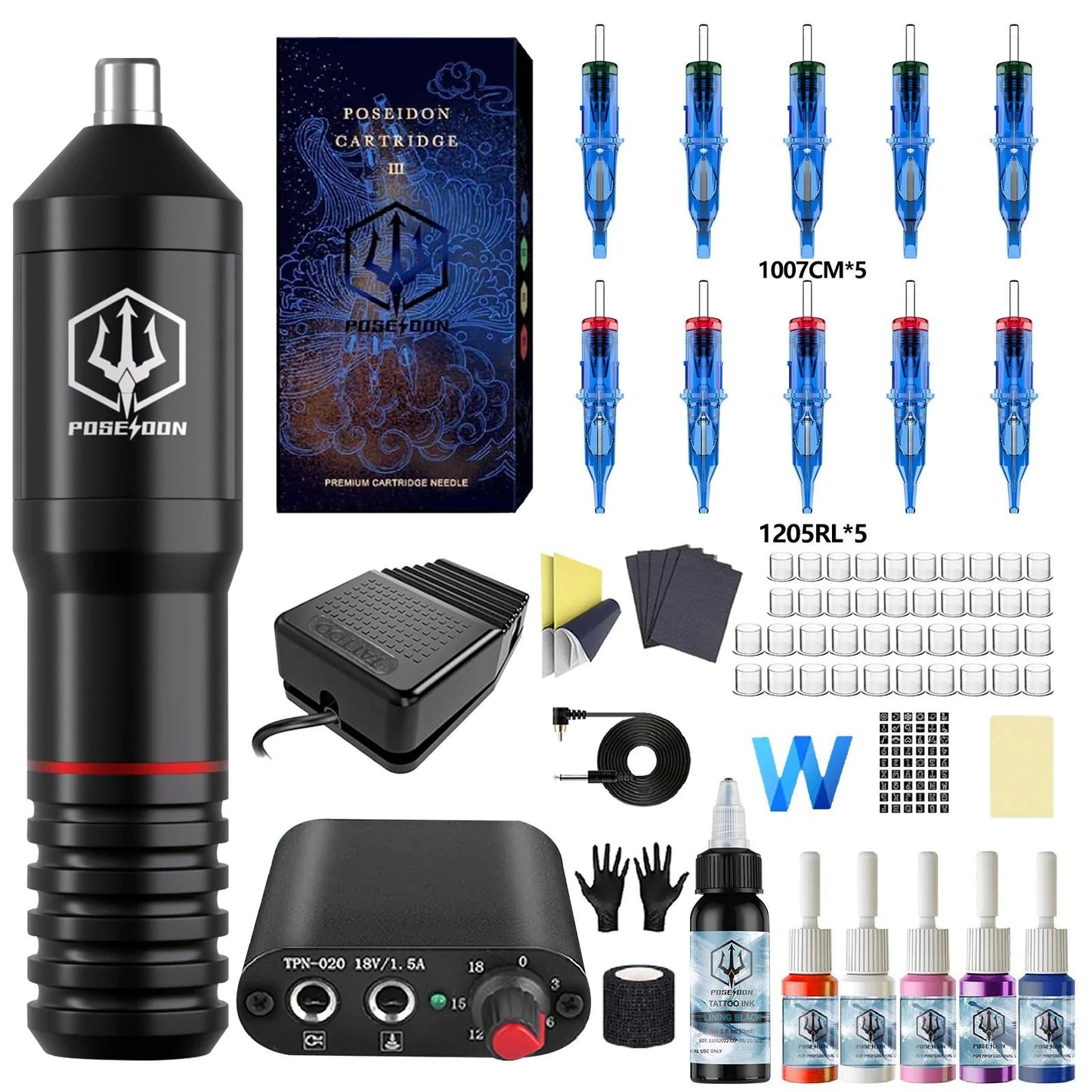 Professional High Power Tattoo Pen Kit with Power Supply and Accessories