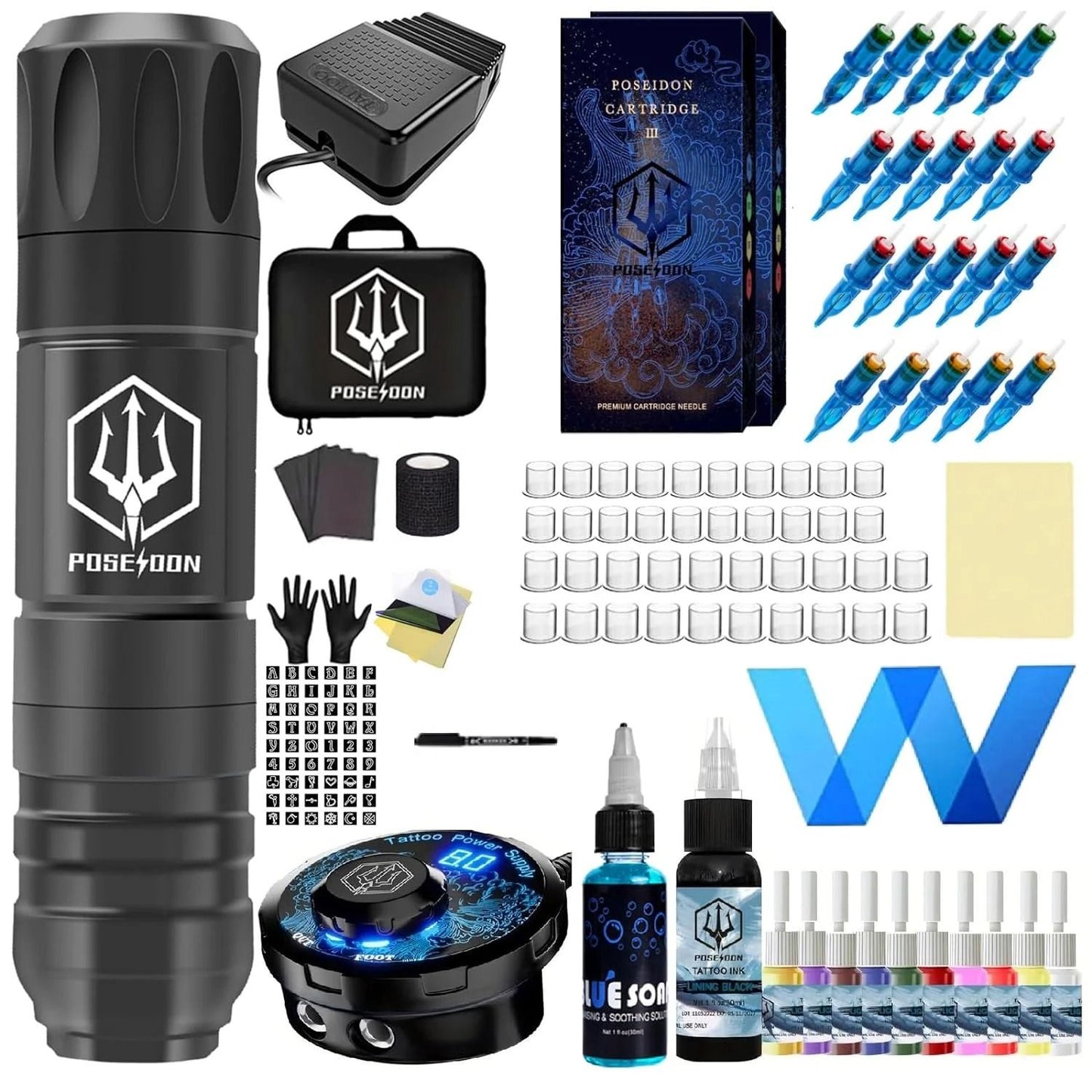 Professional High Power Tattoo Pen Kit with Power Supply and Accessories