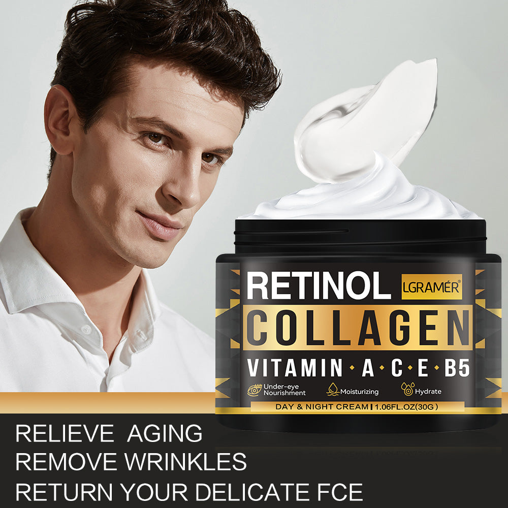 Men's Retinol Collagen, Face Cream Skincare, Hydrating Smooth, Moisturizing Brightening, Wrinkles Firming Facial Men