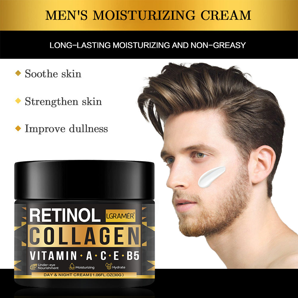 Men's Retinol Collagen, Face Cream Skincare, Hydrating Smooth, Moisturizing Brightening, Wrinkles Firming Facial Men