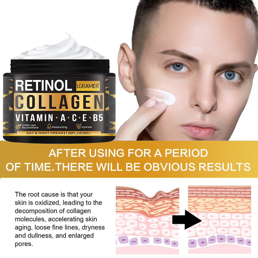 Men's Retinol Collagen, Face Cream Skincare, Hydrating Smooth, Moisturizing Brightening, Wrinkles Firming Facial Men
