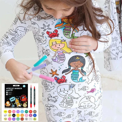 Colorable Two-Piece Pajama Set for Kids – DIY Coloring Kit Pajamas with Markers for Boys and Girls