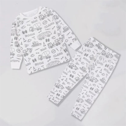Colorable Two-Piece Pajama Set for Kids – DIY Coloring Kit Pajamas with Markers for Boys and Girls