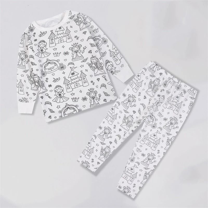 Colorable Two-Piece Pajama Set for Kids – DIY Coloring Kit Pajamas with Markers for Boys and Girls