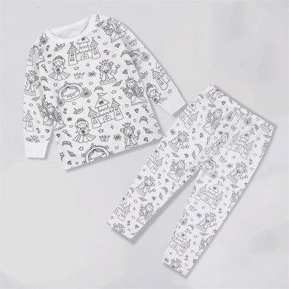 Colorable Two-Piece Pajama Set for Kids – DIY Coloring Kit Pajamas with Markers for Boys and Girls