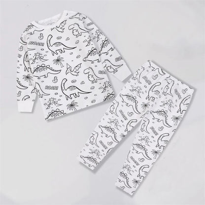 Colorable Two-Piece Pajama Set for Kids – DIY Coloring Kit Pajamas with Markers for Boys and Girls