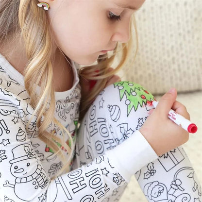 Colorable Two-Piece Pajama Set for Kids – DIY Coloring Kit Pajamas with Markers for Boys and Girls