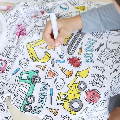 Colorable Two-Piece Pajama Set for Kids – DIY Coloring Kit Pajamas with Markers for Boys and Girls