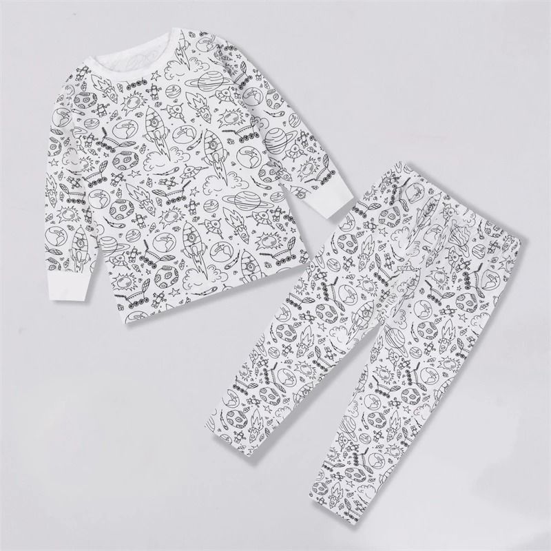 Colorable Two-Piece Pajama Set for Kids – DIY Coloring Kit Pajamas with Markers for Boys and Girls