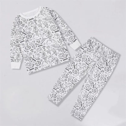 Colorable Two-Piece Pajama Set for Kids – DIY Coloring Kit Pajamas with Markers for Boys and Girls