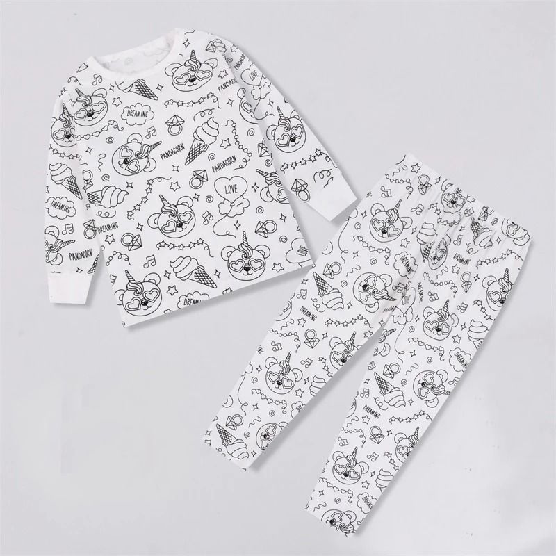 Colorable Two-Piece Pajama Set for Kids – DIY Coloring Kit Pajamas with Markers for Boys and Girls