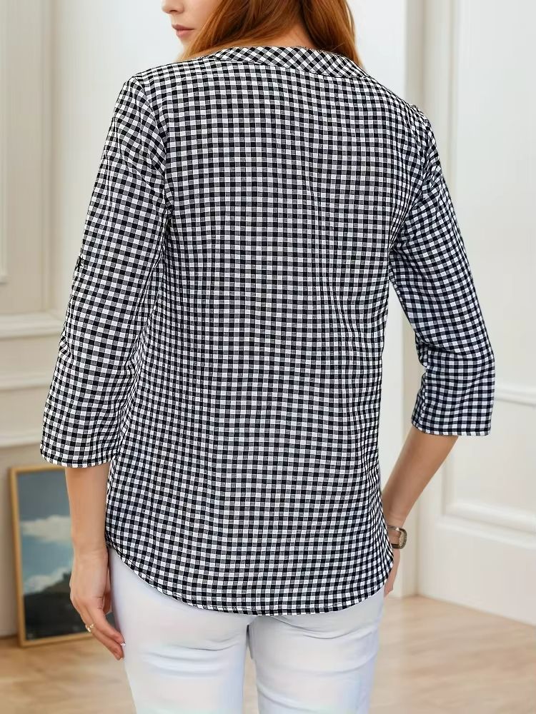 Curvy Confidence Plaid V-Neck Blouse – Plus Size Spring & Fall Essential
