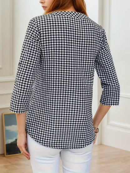 Curvy Confidence Plaid V-Neck Blouse – Plus Size Spring & Fall Essential