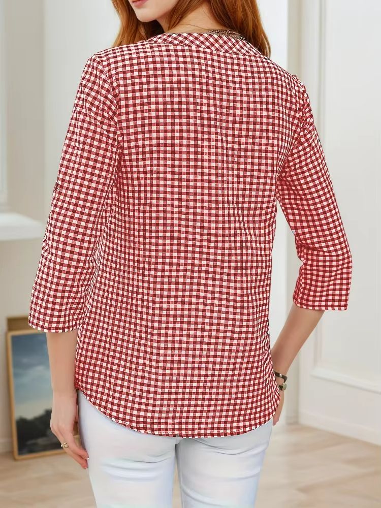 Curvy Confidence Plaid V-Neck Blouse – Plus Size Spring & Fall Essential