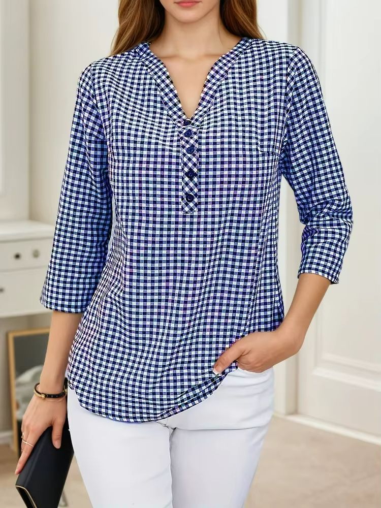 Curvy Confidence Plaid V-Neck Blouse – Plus Size Spring & Fall Essential
