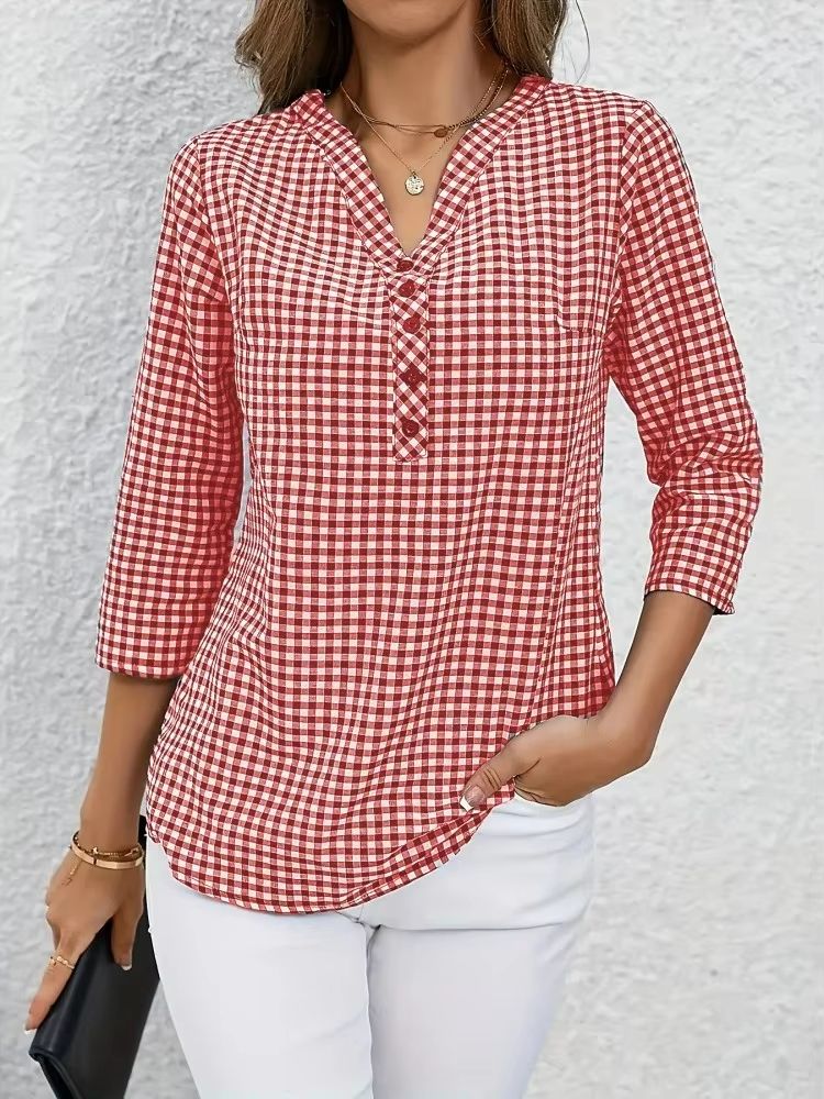 Curvy Confidence Plaid V-Neck Blouse – Plus Size Spring & Fall Essential