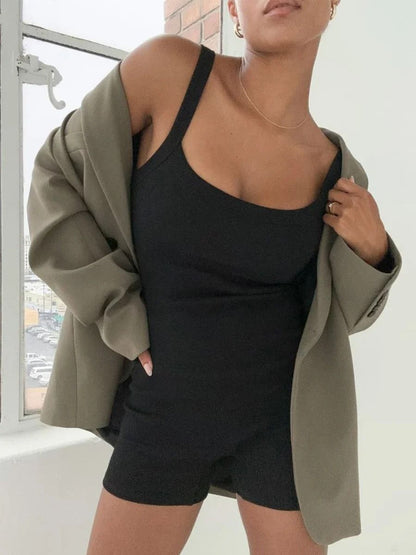 Womens Casual Sleeveless Ribbed U Neck Slim Fit Bodycon Romper Playsuit