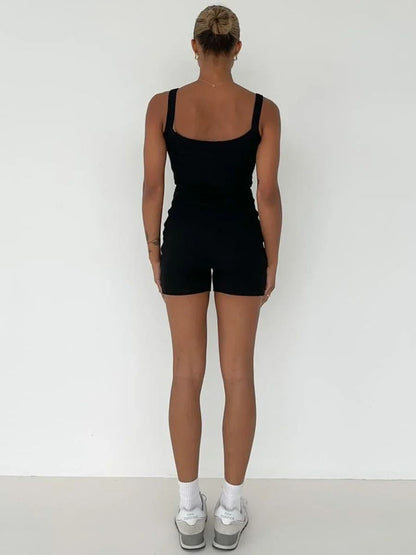 Womens Casual Sleeveless Ribbed U Neck Slim Fit Bodycon Romper Playsuit