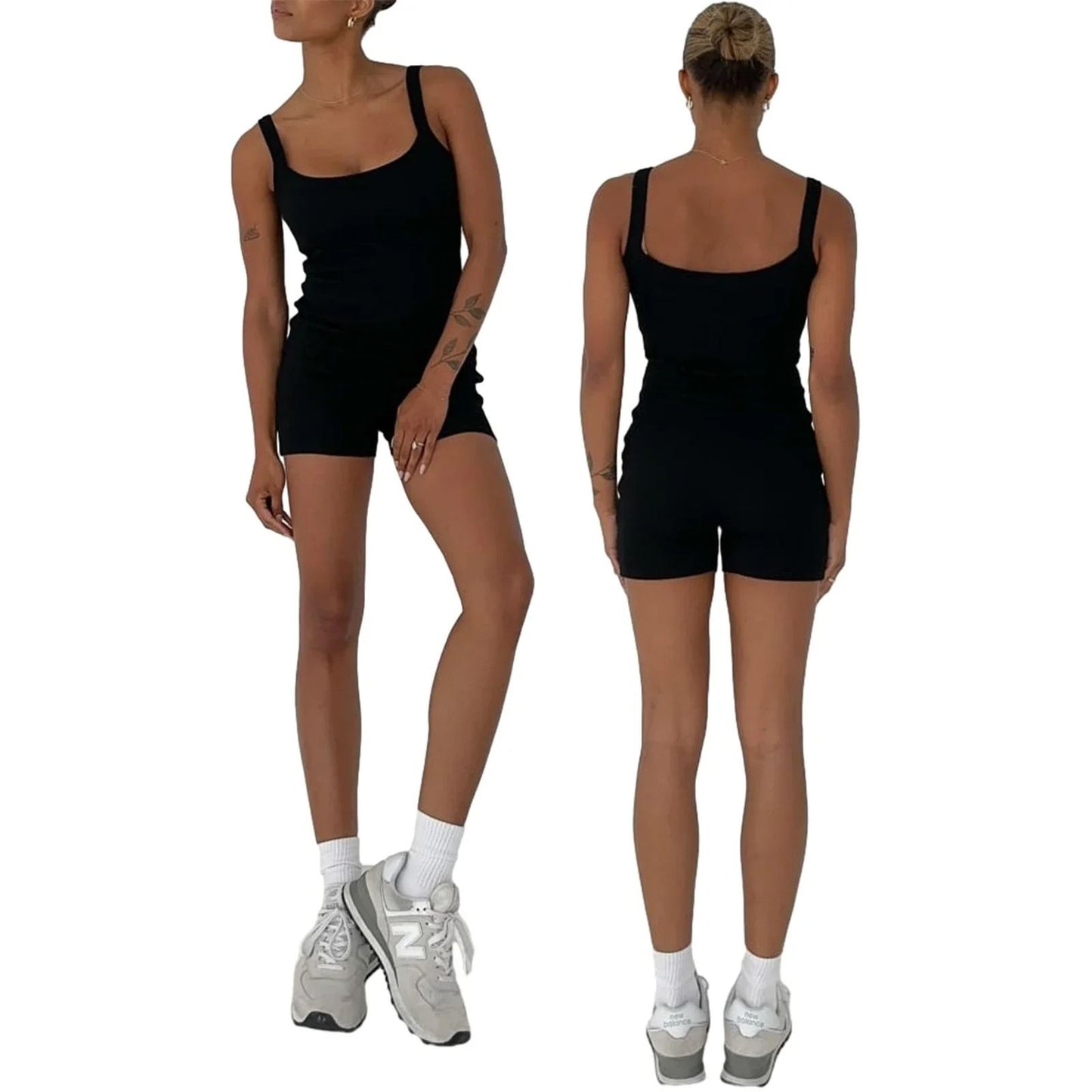 Womens Casual Sleeveless Ribbed U Neck Slim Fit Bodycon Romper Playsuit