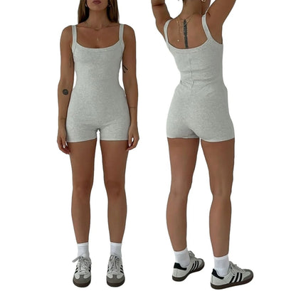 Womens Casual Sleeveless Ribbed U Neck Slim Fit Bodycon Romper Playsuit