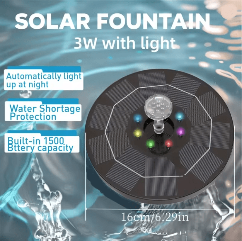 AquaBloom Solar Fountain Pump with 6 Nozzles for Bird Bath and Pond Decoration